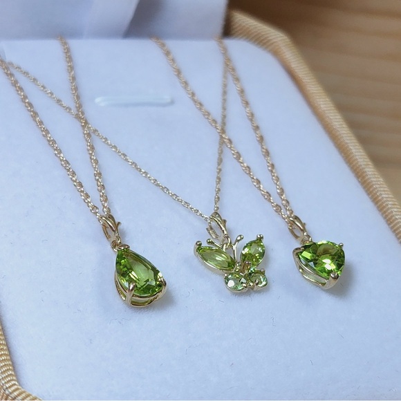 14K. SOLID GOLD NECKLACE WITH NATURAL PERIDOT (Yellow Gold) - Picture 5 of 10